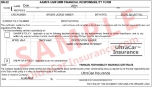 Example-Alabama SR22 Certificate | Ultracar Insurance