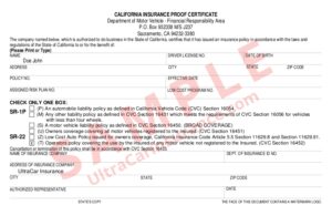 Example-California SR22 Certificate | Ultracar Insurance