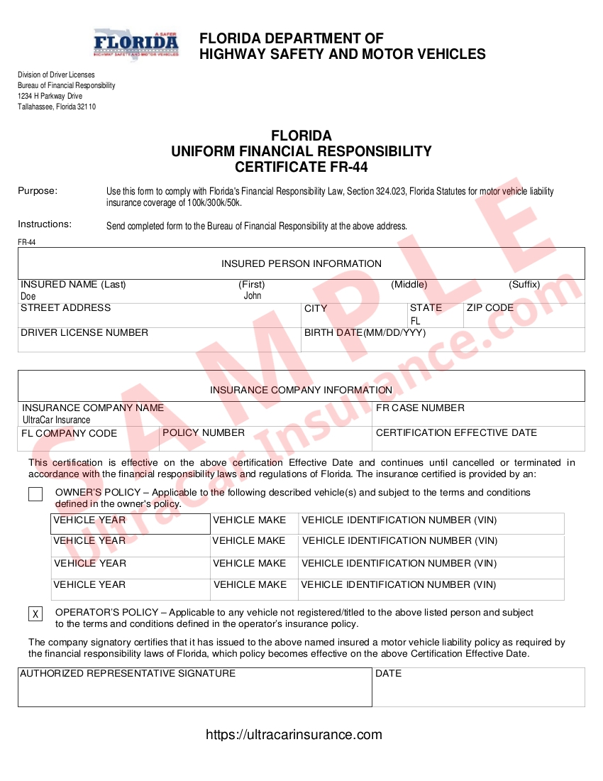 Florida FR44 Insurance Same Day FR44 Insurance Filing