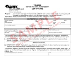 This is an example of a Virginia FR44 Certificate