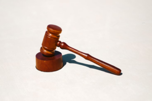 A gavel on a white background