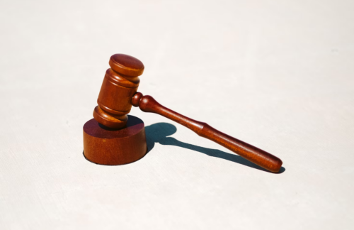 A gavel on a white background